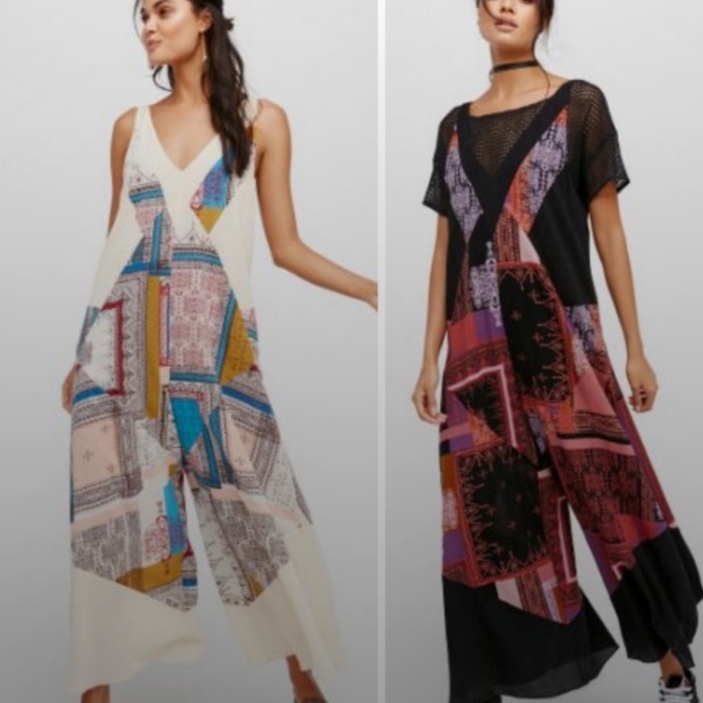 Free people all patchwork jumpsuit in black